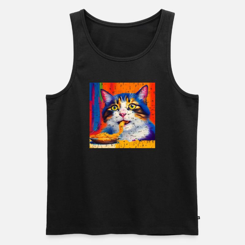 Katze isst Spaghetti Ölgemälde - Männer Premium Bio Tank Top - Schwarz