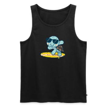 Cute turtle on surfboard with sunglasses - Men's Premium Organic Tank Top - black - Front - Michal (187cm)