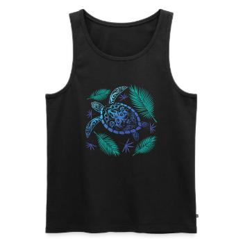 TORTUE TRIBALE AUX COULEURS VIVES - Débardeur bio Premium Homme - noir - Devant - AI Model Male 178 light (178cm)