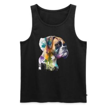 German Boxer Dog Watercolor Design - Men's Premium Organic Tank Top - black - Front - Michal (187cm)