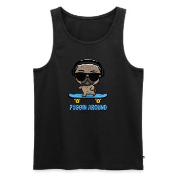 Lustiger Mops auf Skateboard mit Kopfhörern - Männer Premium Bio Tank Top - Schwarz - Vorne - Michal (187cm)