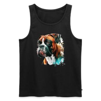 German Boxer Dog Watercolor Design - Men's Premium Organic Tank Top - black - Front - Michal (187cm)
