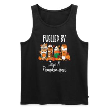 Fuelled By Jesus & Pumpkin Spice - Men's Premium Organic Tank Top - black - Front - AI Model Male 178 light (178cm)