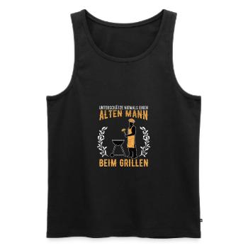 Unterschätze Niemals Einen Alten Mann Beim Grillen - Männer Premium Bio Tank Top - Schwarz - Vorne - Michal (187cm)