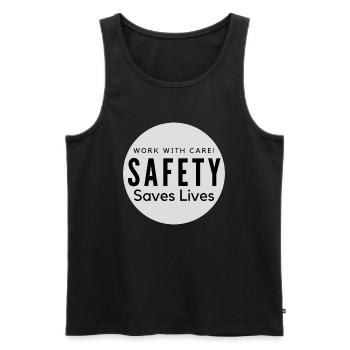 Work With Care Safety Saves Lives - Men's Premium Organic Tank Top - black - Front - Michal (187cm)