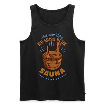 Ich muss in die Sauna - Männer Premium Bio Tank Top - Schwarz - Vorne - Michal (187cm)