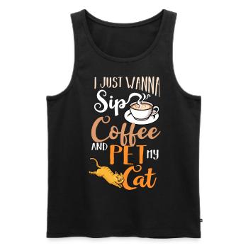 Cafetière Chat Machine Chaton Tasse Grains - Débardeur bio Premium Homme - noir - Devant - AI Model Male 178 light (178cm)