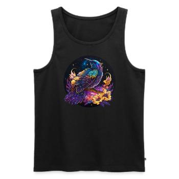 Oiseau de nuit, merle, rossignol, fleurs, en détresse - Débardeur bio Premium Homme - noir - Devant - AI Model Male 178 light (178cm)