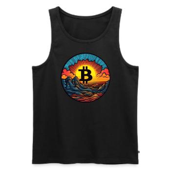 Logo Bitcoin, symbole, lever du soleil, vacances, soleil - Débardeur bio Premium Homme - noir - Devant - Michal (187cm)