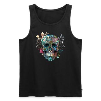 Mexican skull, flowers, skull, floral - Men's Premium Organic Tank Top - black - Front - Michal (187cm)