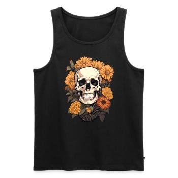 Totenkopf Skull Blumen - Männer Premium Bio Tank Top - Schwarz - Vorne - Michal (187cm)