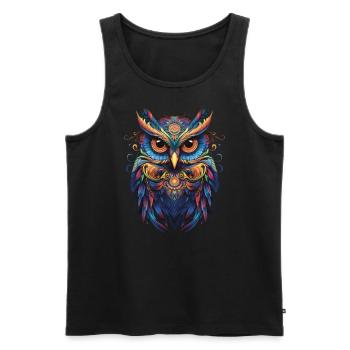 Hibou ethnique - Débardeur bio Premium Homme - noir - Devant - AI Model Male 178 light (178cm)