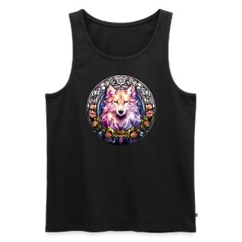 Wolf, Flowers, Stained Glass Window Style, Animals, Dogs - Men's Premium Organic Tank Top - black - Front - AI Model Male 178 light (178cm)