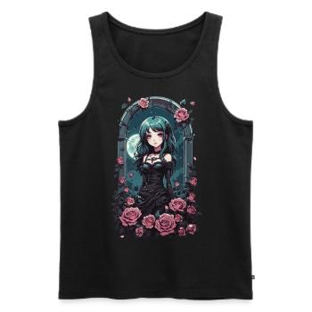 Gothic Pastel Anime Girl Victorian with Roses - Men's Premium Organic Tank Top - black - Front - AI Model Male 178 light (178cm)
