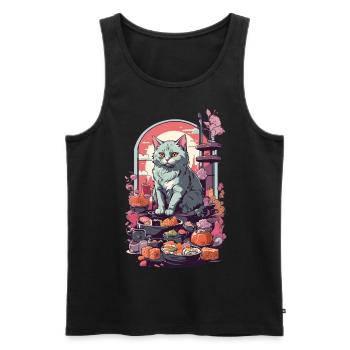 Retro Katze Sushi Sashimi Ukiyo-E Kunststil - Männer Premium Bio Tank Top - Schwarz - Vorne - AI Model Male 178 light (178cm)