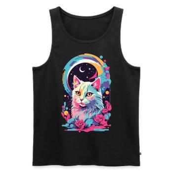Magische Pastell Goth Katze bei Nacht mit Rosen - Männer Premium Bio Tank Top - Schwarz - Vorne - AI Model Male 178 light (178cm)