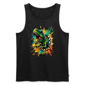 T-Rex dinosaur goes through the wall - Men's Premium Organic Tank Top - black - Front - AI Model Male 178 light (178cm)