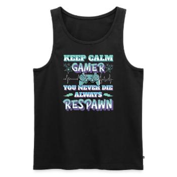Zocker Sprüche T-Shirt, Respawn Gamer Design - Männer Premium Bio Tank Top - Schwarz - Vorne - Michal (187cm)