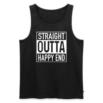 Straight OUTTA HAPPY END - Débardeur bio Premium Homme - noir - Devant - AI Model Male 178 light (178cm)