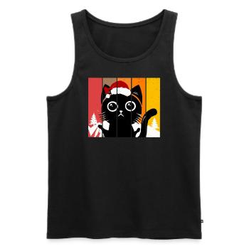 Chat père Noël coucher de soleil vintage montagne - Débardeur bio Premium Homme - noir - Devant - AI Model Male 178 light (178cm)