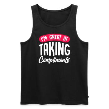 Accept compliments with humor - Men's Premium Organic Tank Top - black - Front - AI Model Male 178 light (178cm)