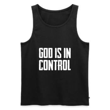 God Is In Control - Männer Premium Bio Tank Top - Schwarz - Vorne - AI Model Male 178 light (178cm)