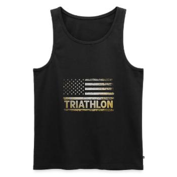 American Flag USA Triathlon Natation Vélo Course Triathle - Débardeur bio Premium Homme - noir - Devant - Michal (187cm)