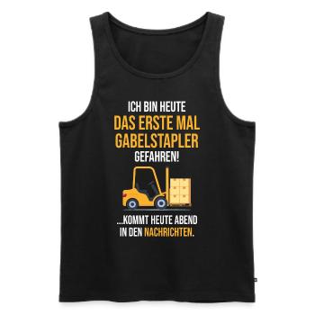 Das erste mal Gabelstapler lustiger Spruch - Männer Premium Bio Tank Top - Schwarz - Vorne - Michal (187cm)