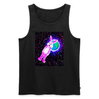 Easter bunny with pink fur in space - Men's Premium Organic Tank Top - black - Front - AI Model Male 178 light (178cm)