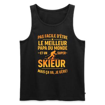 Papa skieur cadeau fête des pères Noël Ski - Débardeur bio Premium Homme - noir - Devant - AI Model Male 178 light (178cm)