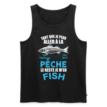Pêcheur humour je m'en fish Citation Papa - Débardeur bio Premium Homme - noir - Devant - Michal (187cm)