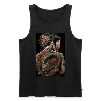 Geisha Yakuza Tatouage Dragon Japonais - Débardeur bio Premium Homme - noir - Devant - Michal (187cm)