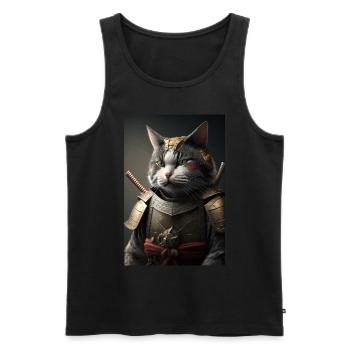 Samurai Katze Cat Cool Japan Krieger - Männer Premium Bio Tank Top - Schwarz - Vorne - AI Model Male 178 light (178cm)