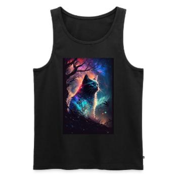 Katze Weltall Sternenhimmel Cosmos Polarlicht - Männer Premium Bio Tank Top - Schwarz - Vorne - AI Model Male 178 light (178cm)