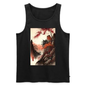 Chinese Landscape Red Black Ink Temple - Men's Premium Organic Tank Top - black - Front - AI Model Male 178 light (178cm)