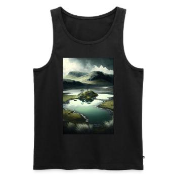 Paysage surréliste montagnes prairies d’étangs fluviaux - Débardeur bio Premium Homme - noir - Devant - Michal (187cm)