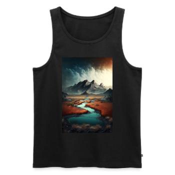 Paysage surréliste montagnes prairies d’étangs fluviaux - Débardeur bio Premium Homme - noir - Devant - Michal (187cm)