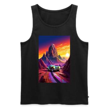 Hot Rod, Car, Futuristic, Desert, Colorful - Men's Premium Organic Tank Top - black - Front - AI Model Male 178 light (178cm)