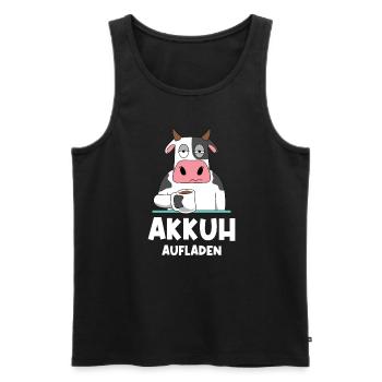 Wortspiel Kuh Akku Leer Kaffee Akkuh Aufladen - Männer Premium Bio Tank Top - Schwarz - Vorne - Michal (187cm)