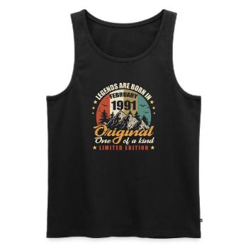 Originelle Legenden werden im Februar 1991 🎉 geboren - Männer Premium Bio Tank Top - Schwarz - Vorne - Michal (187cm)