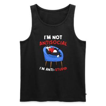 Lire des livres J’aime les livres Je ne suis pas antisocial - Débardeur bio Premium Homme - noir - Devant - Michal (187cm)