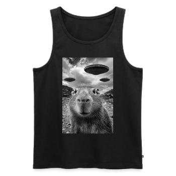 Drôle Capybara Selfie OVNI Alien - Débardeur bio Premium Homme - noir - Devant - Michal (187cm)