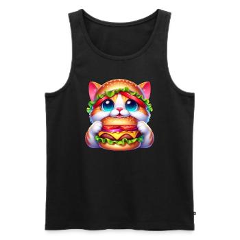 Funny Cat Burger Hat Whimsical Cute Fast Food - Men's Premium Organic Tank Top - black - Front - AI Model Male 178 light (178cm)