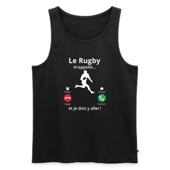le rugby m'appelle et je dois y aller cadeau rugby - Débardeur bio Premium Homme - noir - Devant - Michal (187cm)