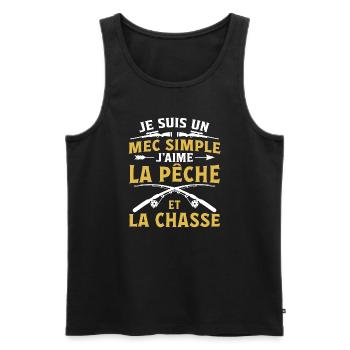 Je Suis Un Mec Simple J'aime La Pêche Et La Chasse - Débardeur bio Premium Homme - noir - Devant - Michal (187cm)