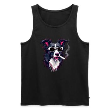 Border Collie Sonnenbrille rauchender Border - Männer Premium Bio Tank Top - Schwarz - Vorne - AI Model Male 178 light (178cm)