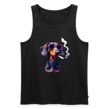 Dachshund with sunglasses animal motif smoking - Men's Premium Organic Tank Top - black - Front - Michal (187cm)