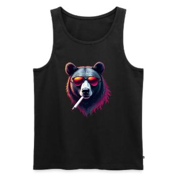 Bear with Sunglasses Animal Motif Smoking Bear - Men's Premium Organic Tank Top - black - Front - Michal (187cm)
