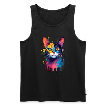 Chat Coloré Art Oeuvre Chat Propriétaire Animal - Débardeur bio Premium Homme - noir - Devant - Michal (187cm)