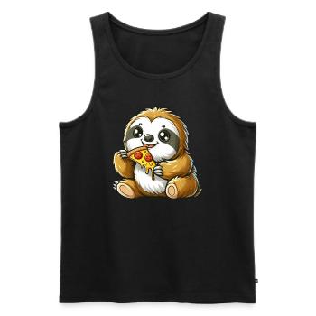 Cute Sloth Enjoys Pizza Cartoon - Men's Premium Organic Tank Top - black - Front - AI Model Male 178 light (178cm)